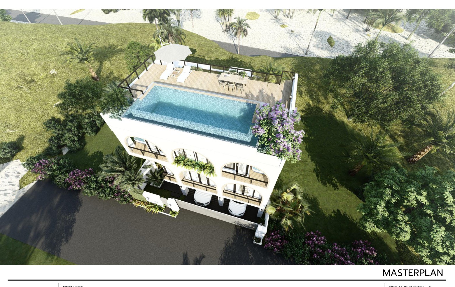 Aerial masterplan view of the villa